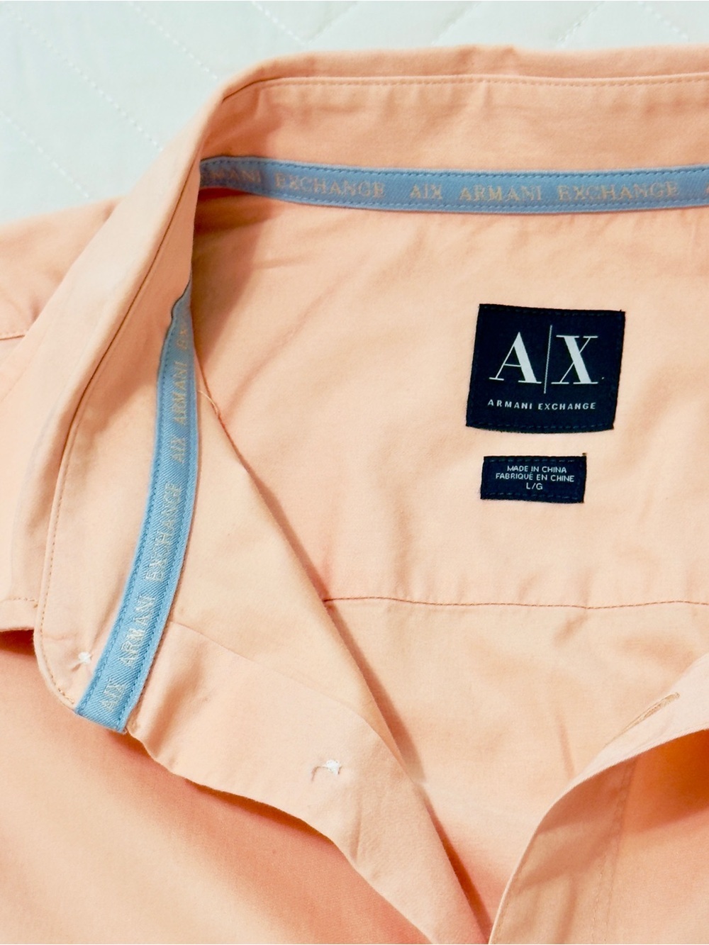 Armani Exchange A/X Coral Peach Button Down Dress Shirt Regular Fit Size L - Picture 10 of 13